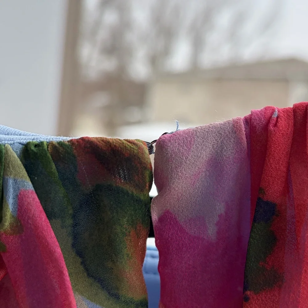 🆕 Xscape Floral Chiffon Halter Maxi Dress Size 12 Pink Blue Ruffle Formal Gown - Picture 10 of 17